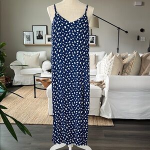 Reformation Navy/Royal Blue White Polka Dot Slip Dress